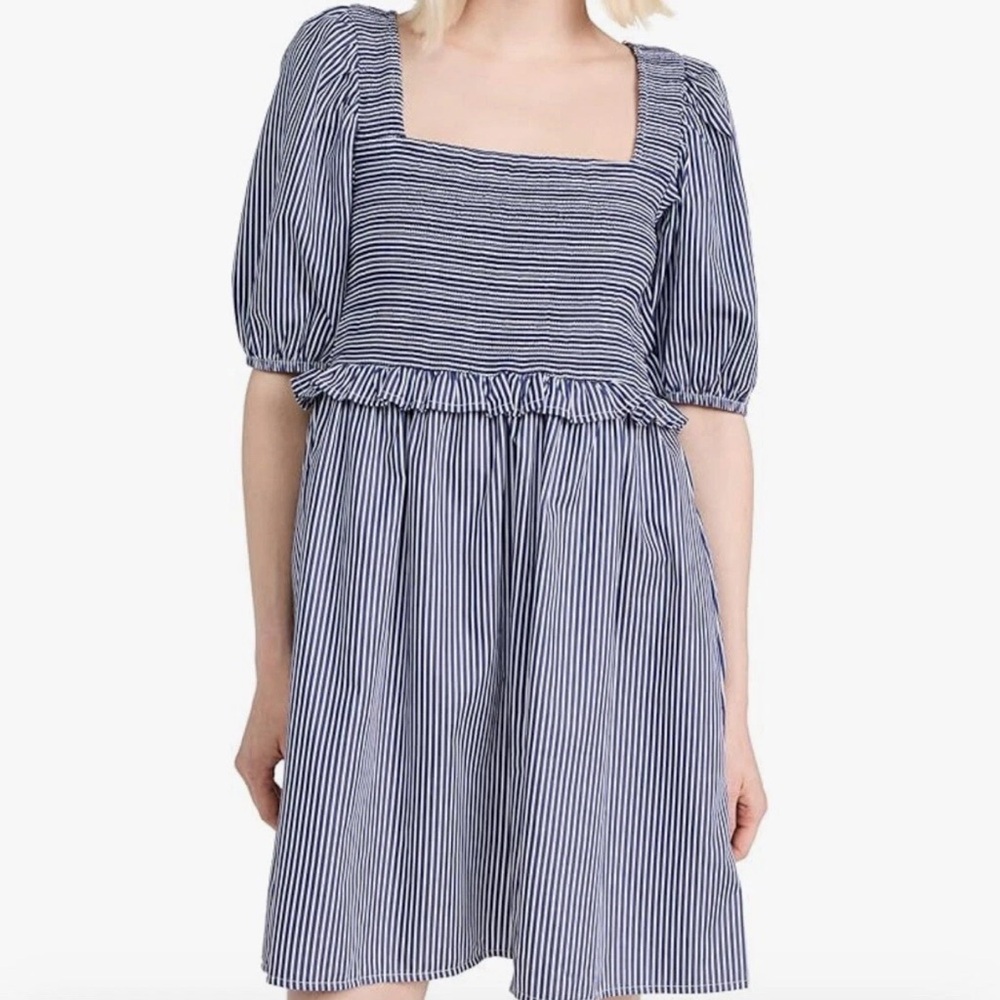 Nation Ltd Betsy Dress Women's Large Striped Smocked Mini Blue